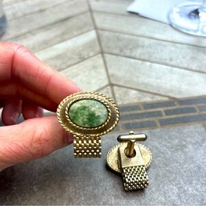 Vintage Large Gold and Green Cufflinks
